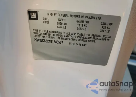 2008 Buick Lacrosse Cx z USA, uszkodzony, nr VIN 2G4WC582181246507